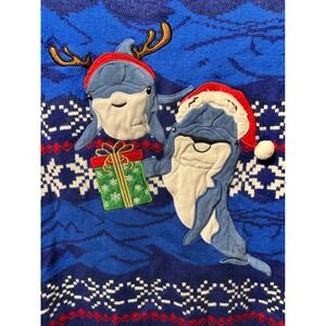Celebrate Together Ugly Christmas Sweater Dolphins Reindeer Santa Hat Gift XL